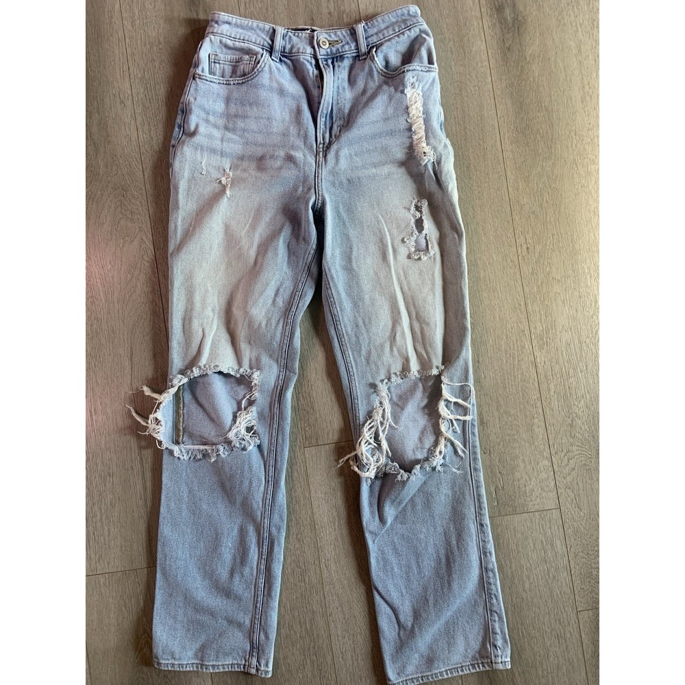 Hollister Y2K Baggy Denim Jeans Women's Teen Size 7 Blue High Rise Distressed